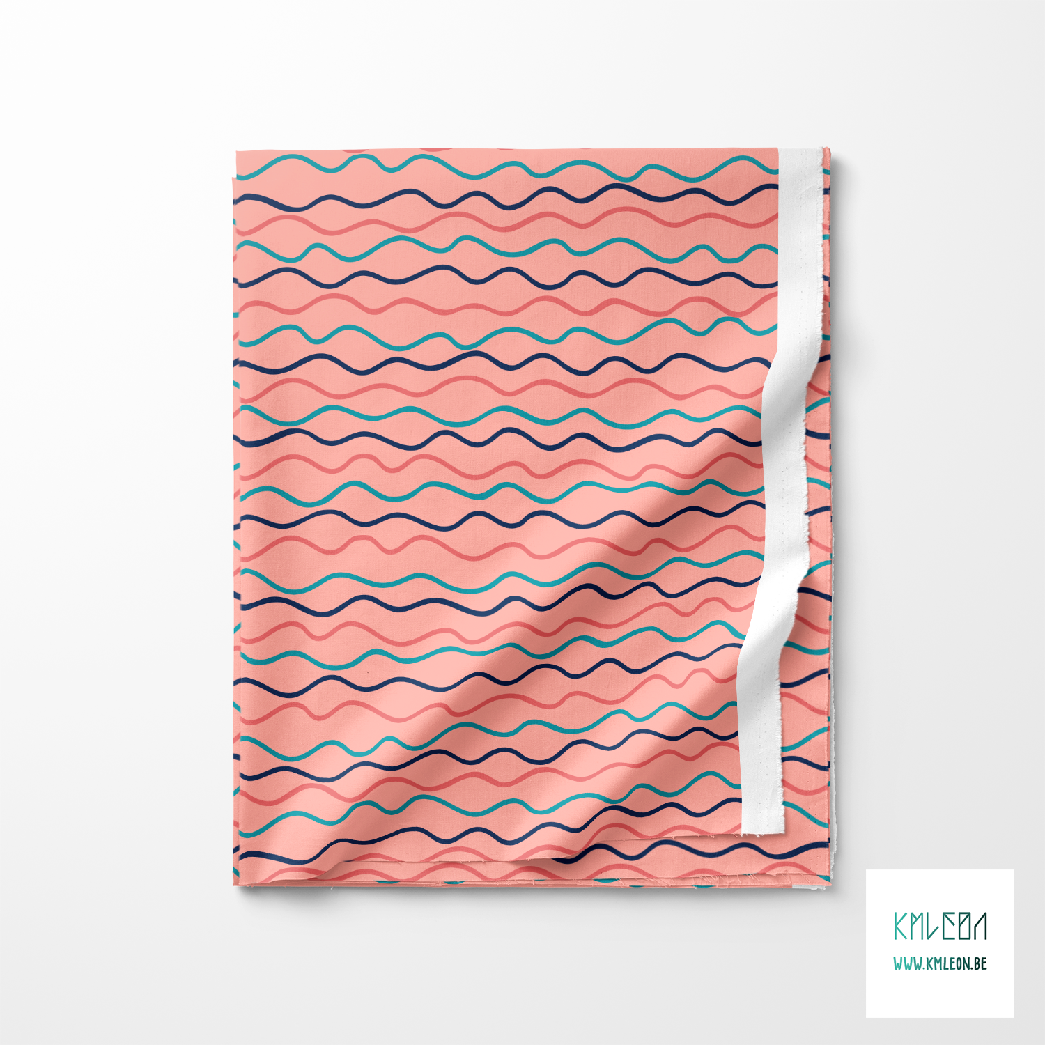 Irregular teal, navy and pink waves fabric