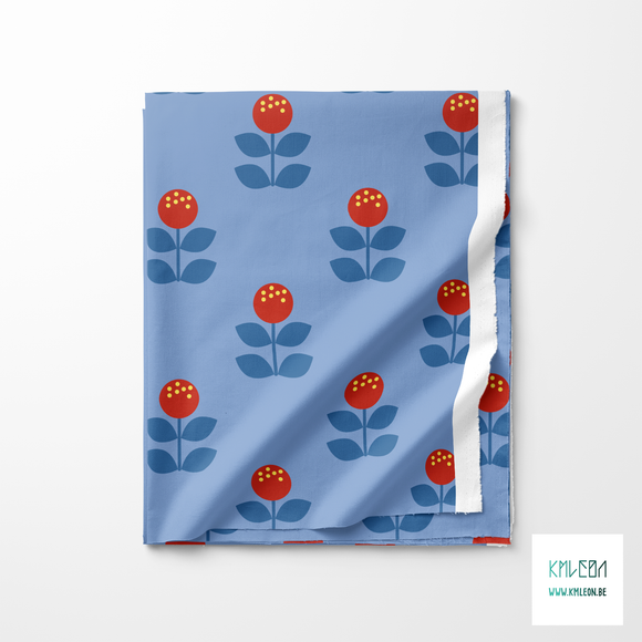 Grote rode en blauwe bloemen stof