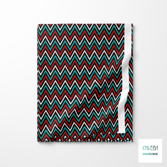Teal, red and white chevron fabric