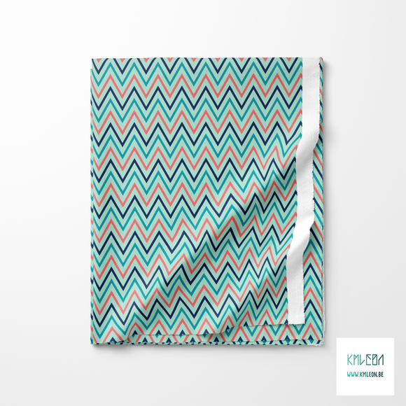 Teal, navy and pink chevron fabric