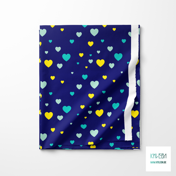 Teal and yellow hearts fabric