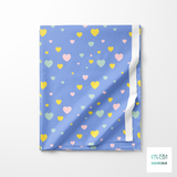 Pink, yellow and mint green hearts fabric