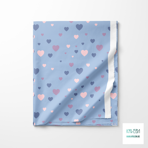 Purple, blue and pink hearts fabric
