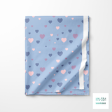 Purple, blue and pink hearts fabric