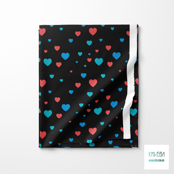 Red, teal and blue hearts fabric