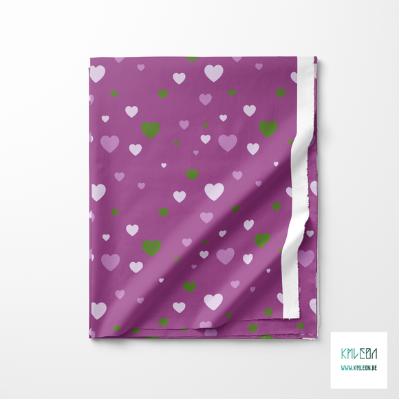 Purple and green hearts fabric