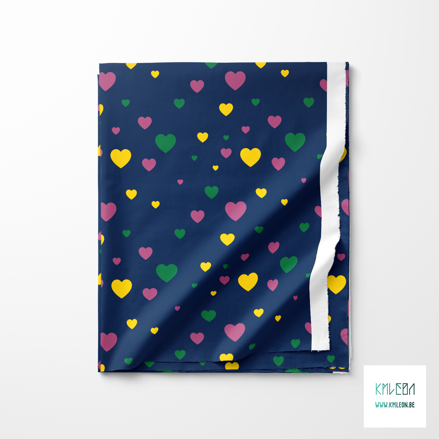 Pink, green and yellow hearts fabric