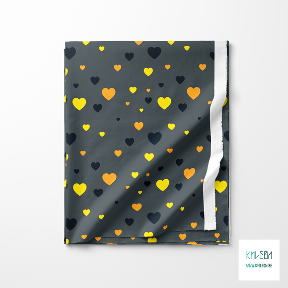 Yellow, orange and dark teal hearts fabric