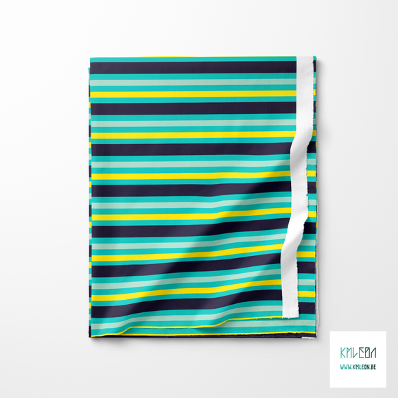Horizontal stripes in yellow, teal and navy fabric