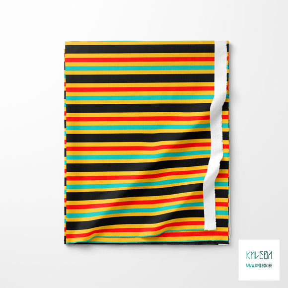 Horizontal stripes in red, black and teal fabric