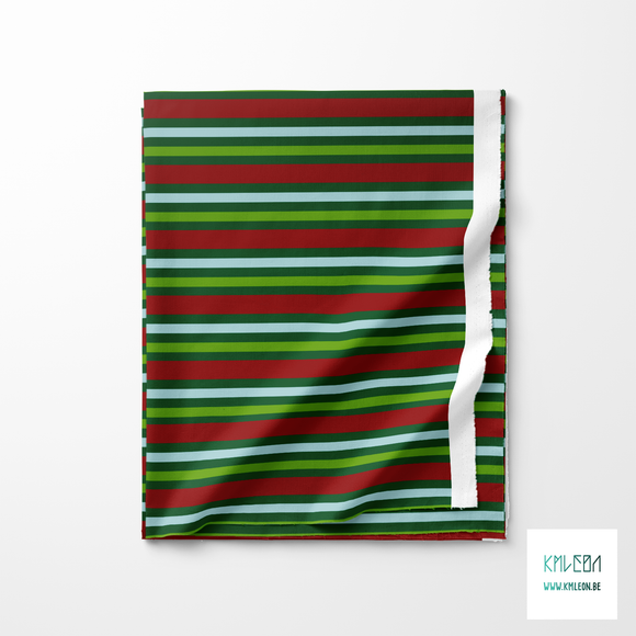 Horizontal stripes in green, red and light blue fabric