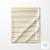 Horizontal stripes in purple, blue and pink fabric