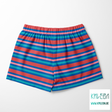 Horizontal stripes in teal, pink and red fabric