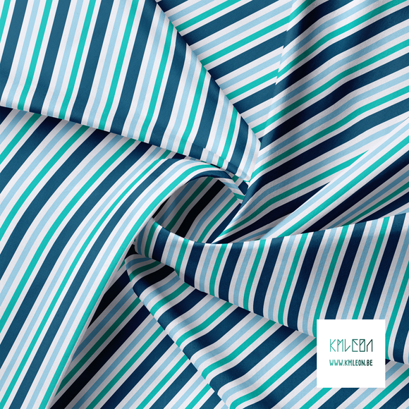 Horizontal stripes in teal, blue and navy fabric