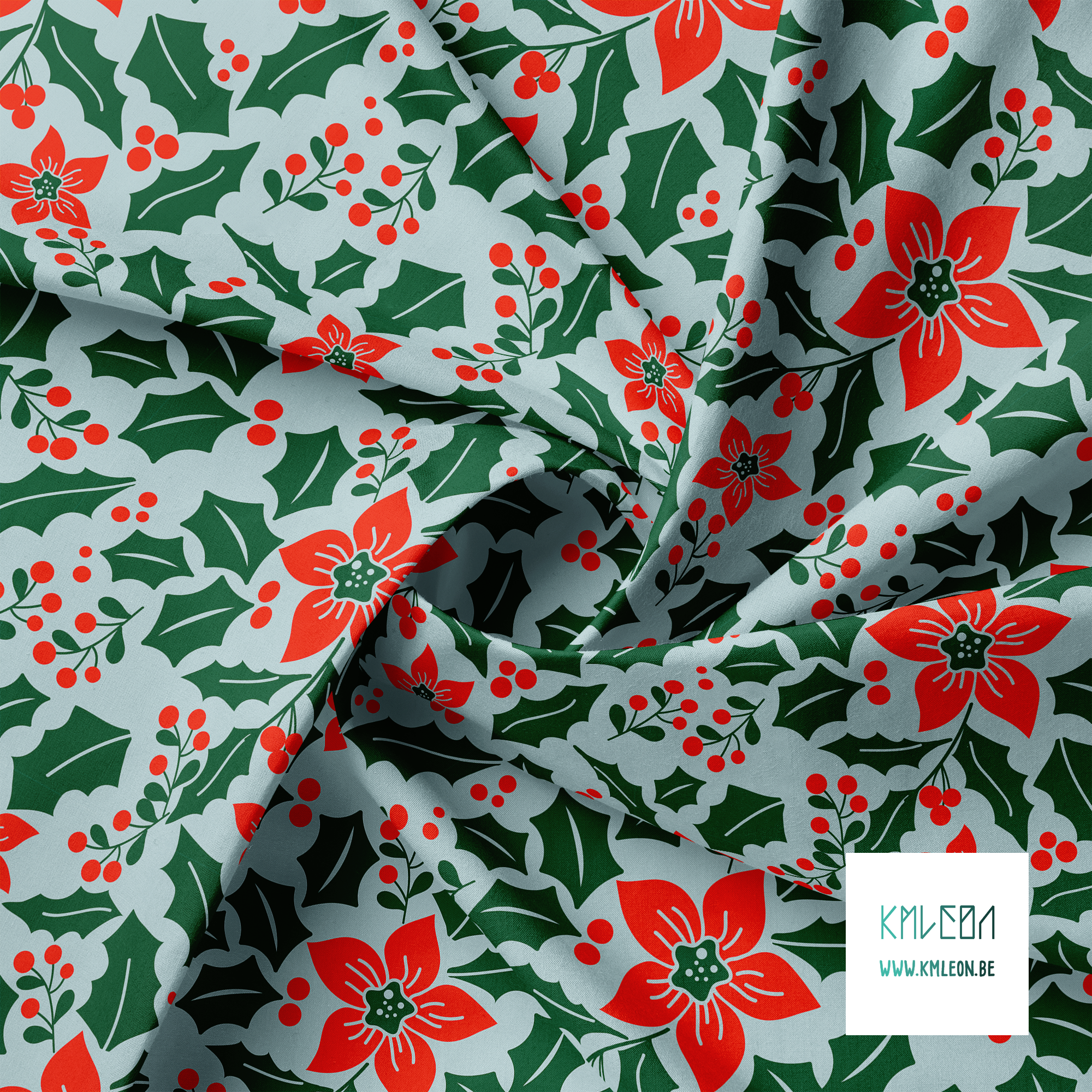 Holly and poinsettia fabric