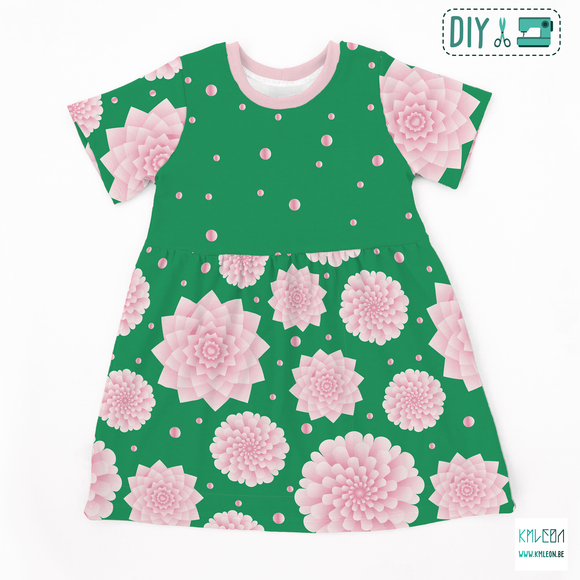 Pink flowers and dots cut and sew dress