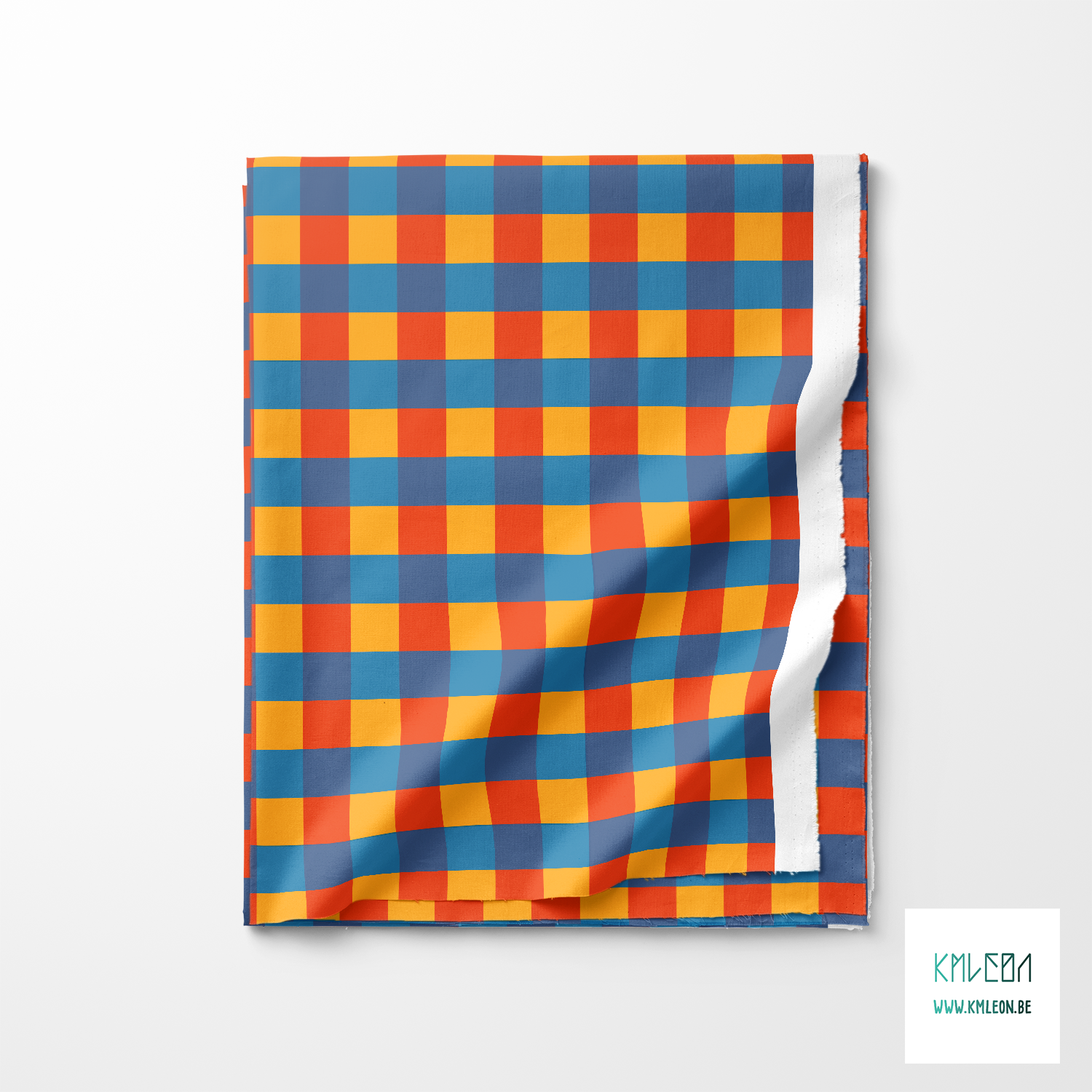 Red, blue and orange gingham fabric