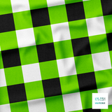 Black, slime green and white gingham fabric