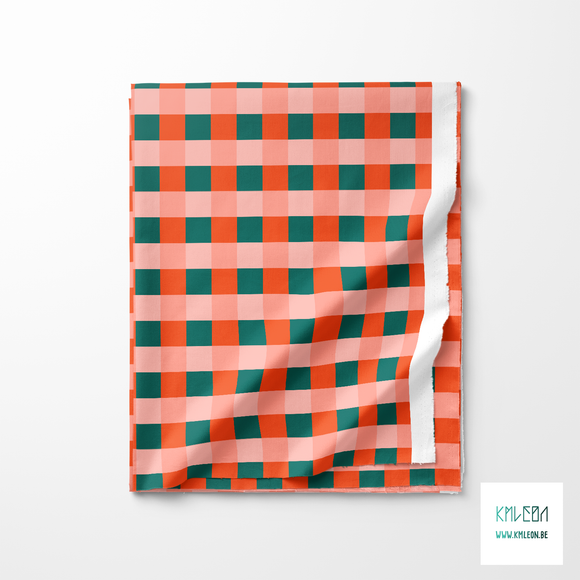 Pink, green and orange gingham fabric