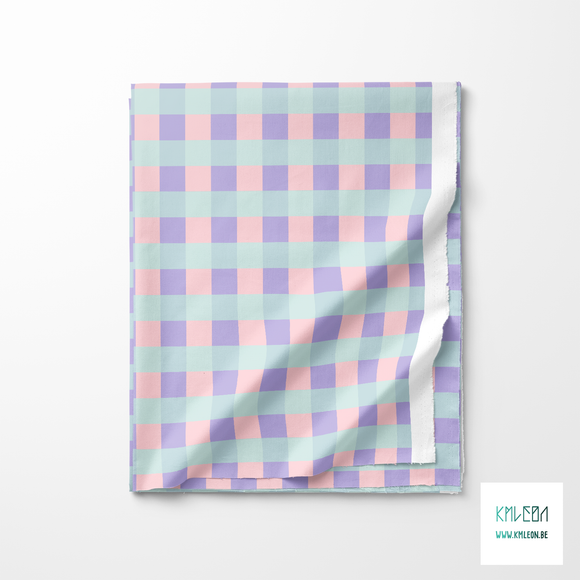 Purple, pink and green gingham fabric