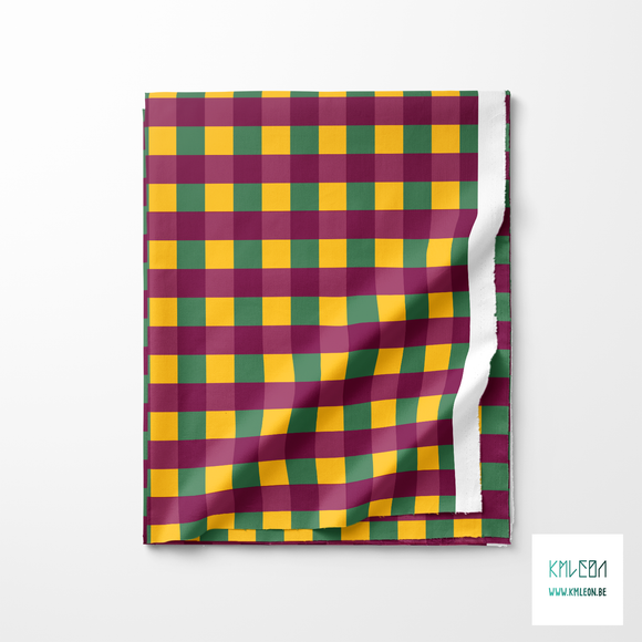Purple, yellow and green gingham fabric