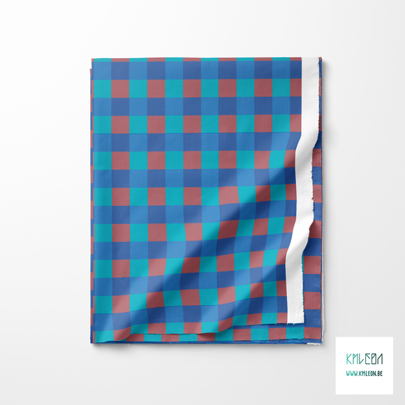 Red, blue and teal gingham fabric