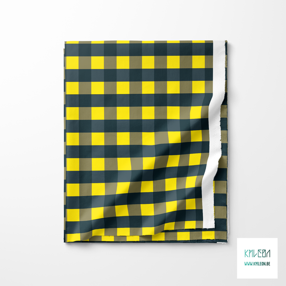 Yellow, grey and dark teal gingham fabric