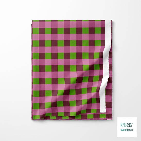 Green, purple and pink gingham fabric