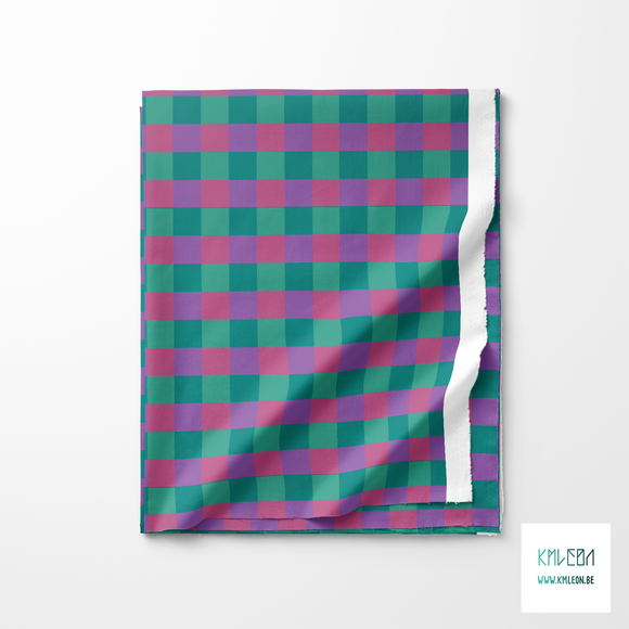 Purple, pink and green gingham fabric