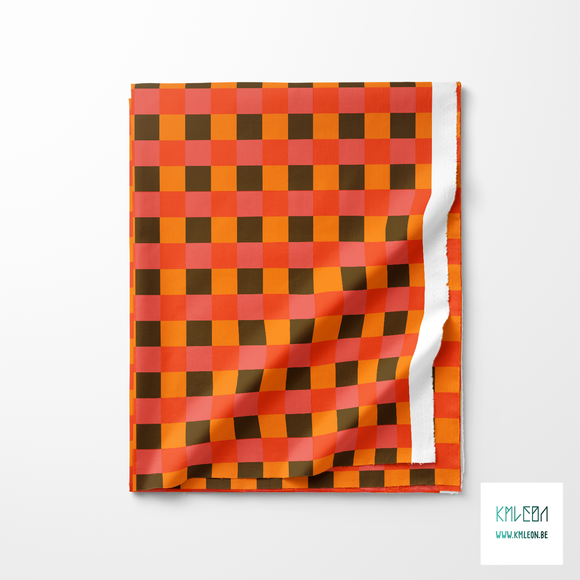 Orange, pink and brown gingham fabric