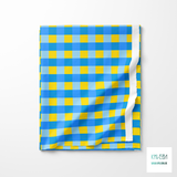 Blue and yellow gingham fabric