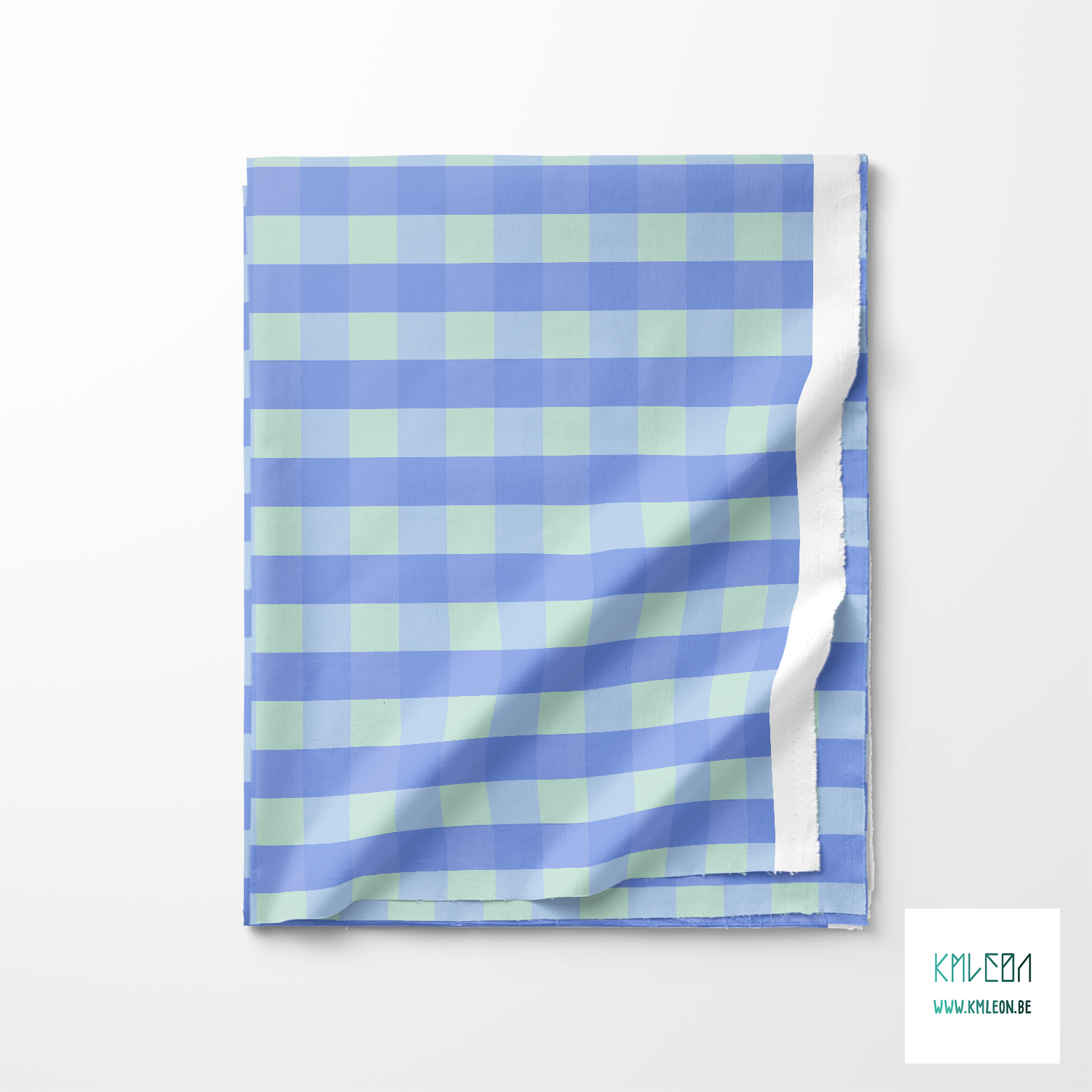 Periwinkle and mint green gingham fabric