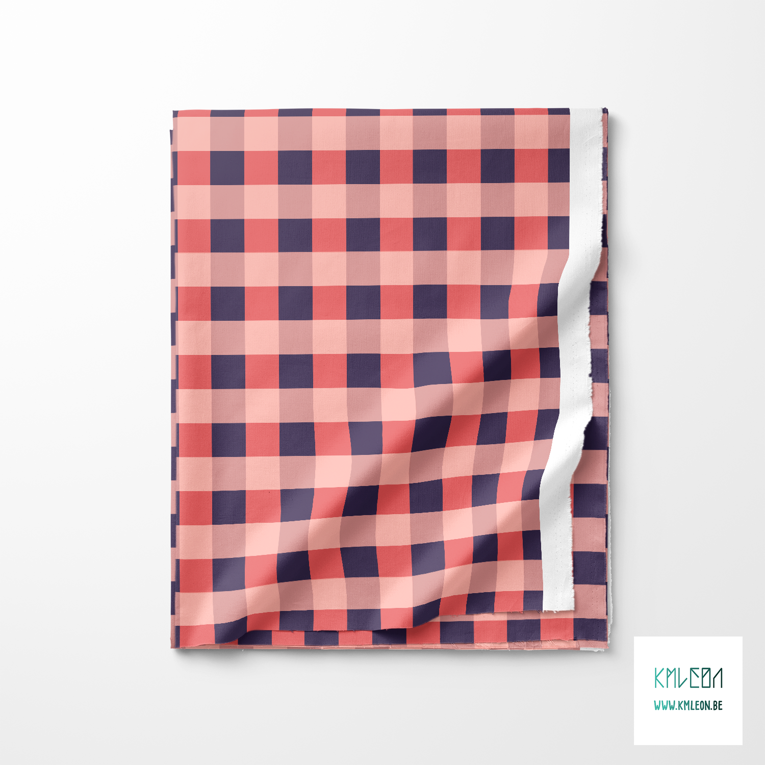 Pink and navy gingham fabric