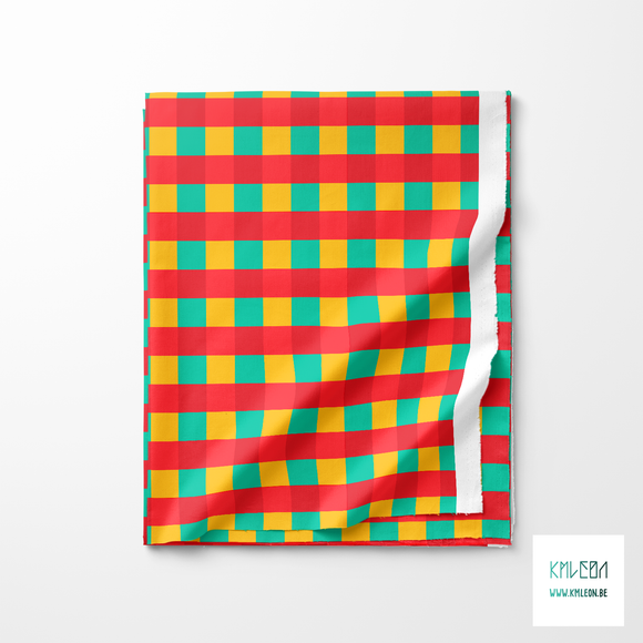 Yellow, teal and red gingham fabric