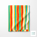 Red, teal and white stripes fabric