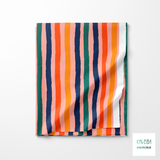 Yellow, orange, navy and green stripes fabric