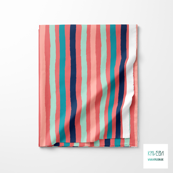 Pink, mint green, navy and teal stripes fabric