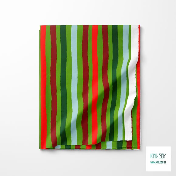 Green, red and light blue stripes fabric