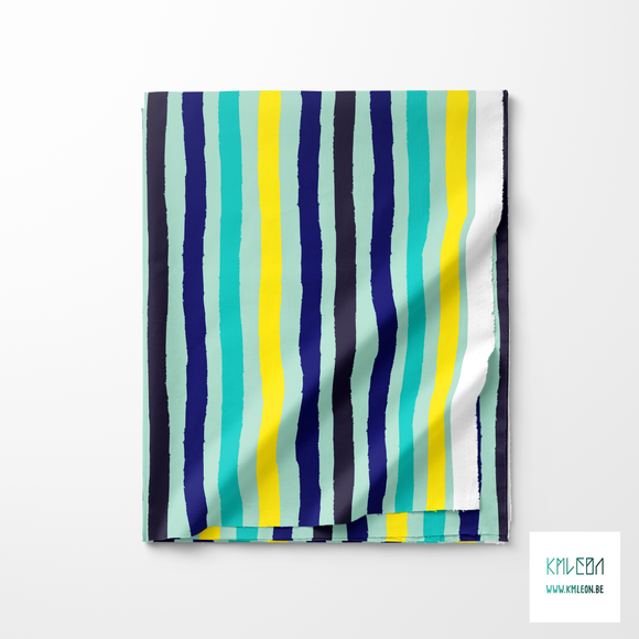 Teal, blue, navy and yellow stripes fabric