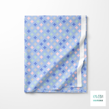 Mint green, pink, grey and periwinkle crosses fabric