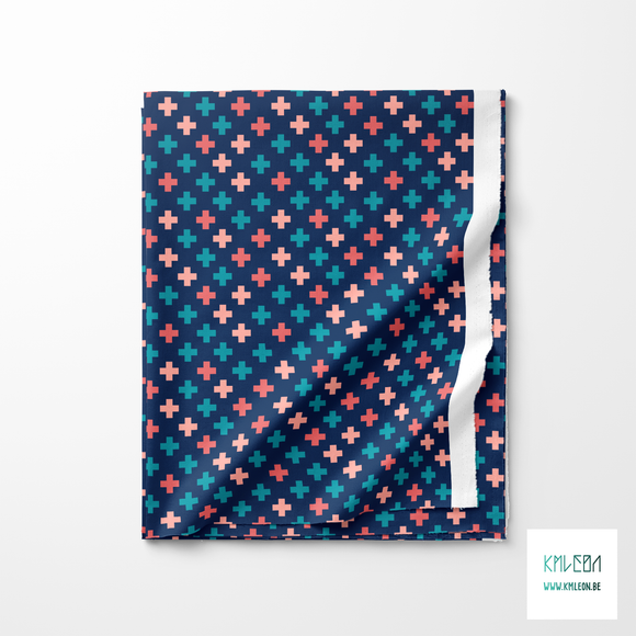 Pink and teal crosses fabric