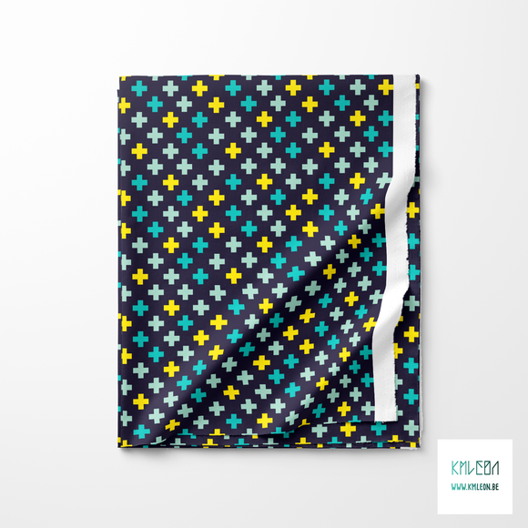 Yellow, teal and mint green crosses fabric