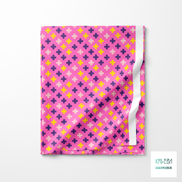Yellow, purple and pink crosses fabric