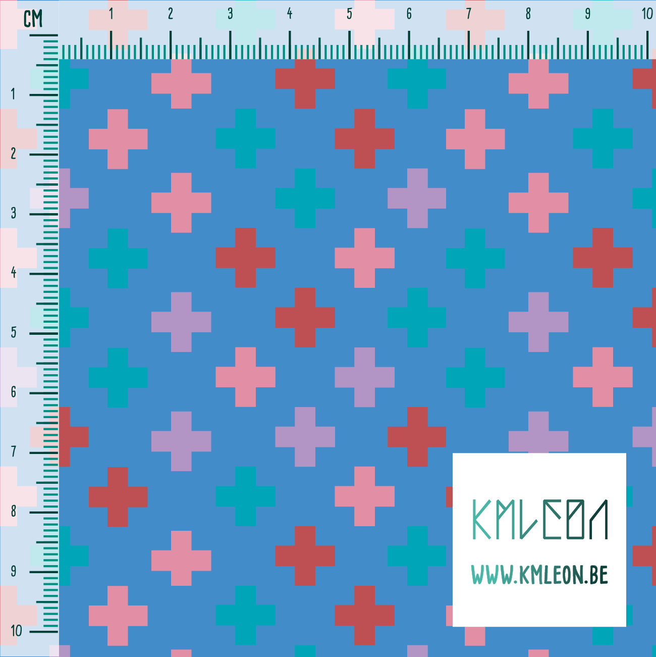 Red, teal, pink and purple crosses fabric