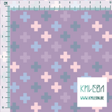 Blue, purple and pink crosses fabric