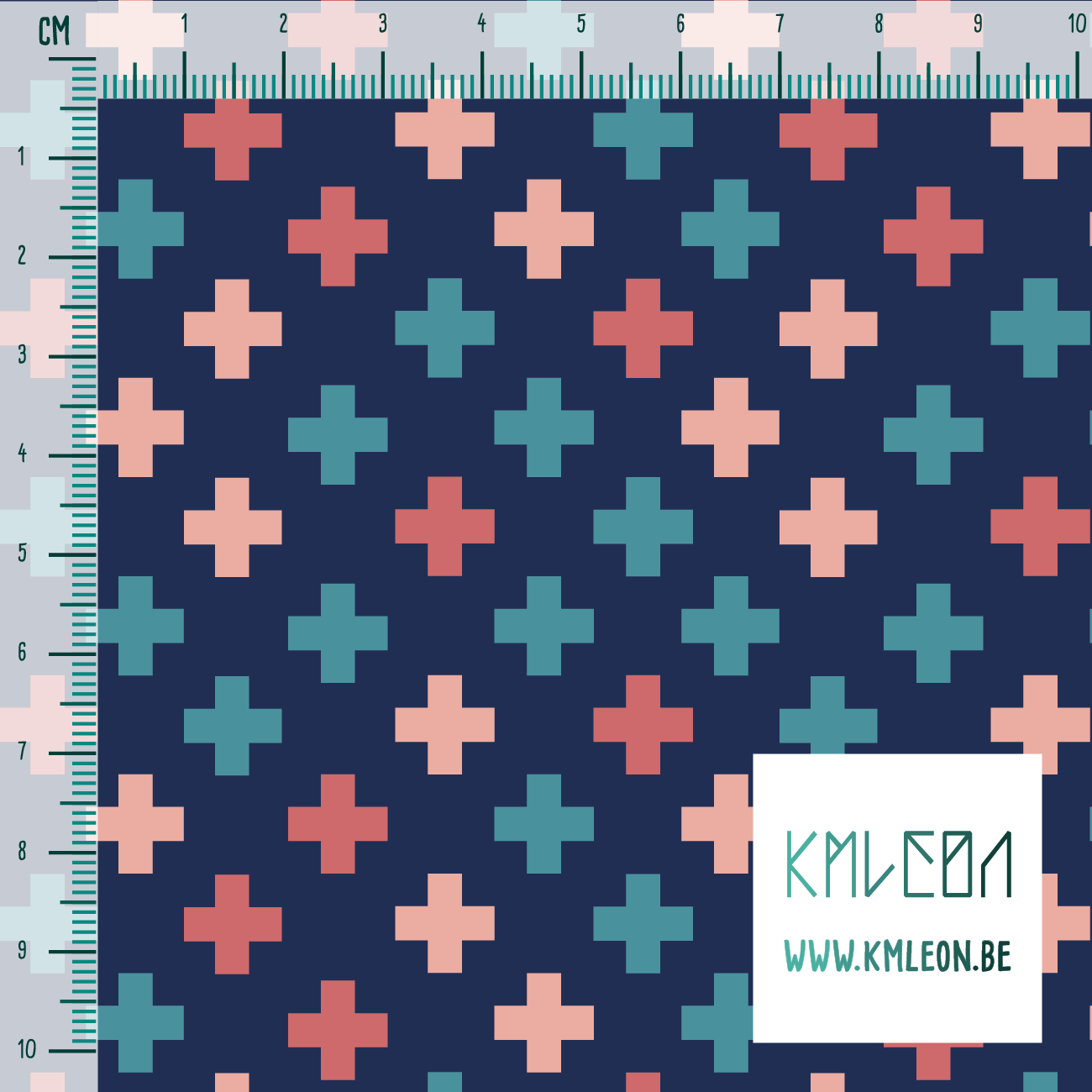 Pink and teal crosses fabric