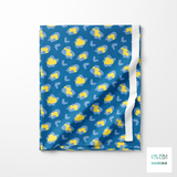 Yellow and blue leopard print fabric