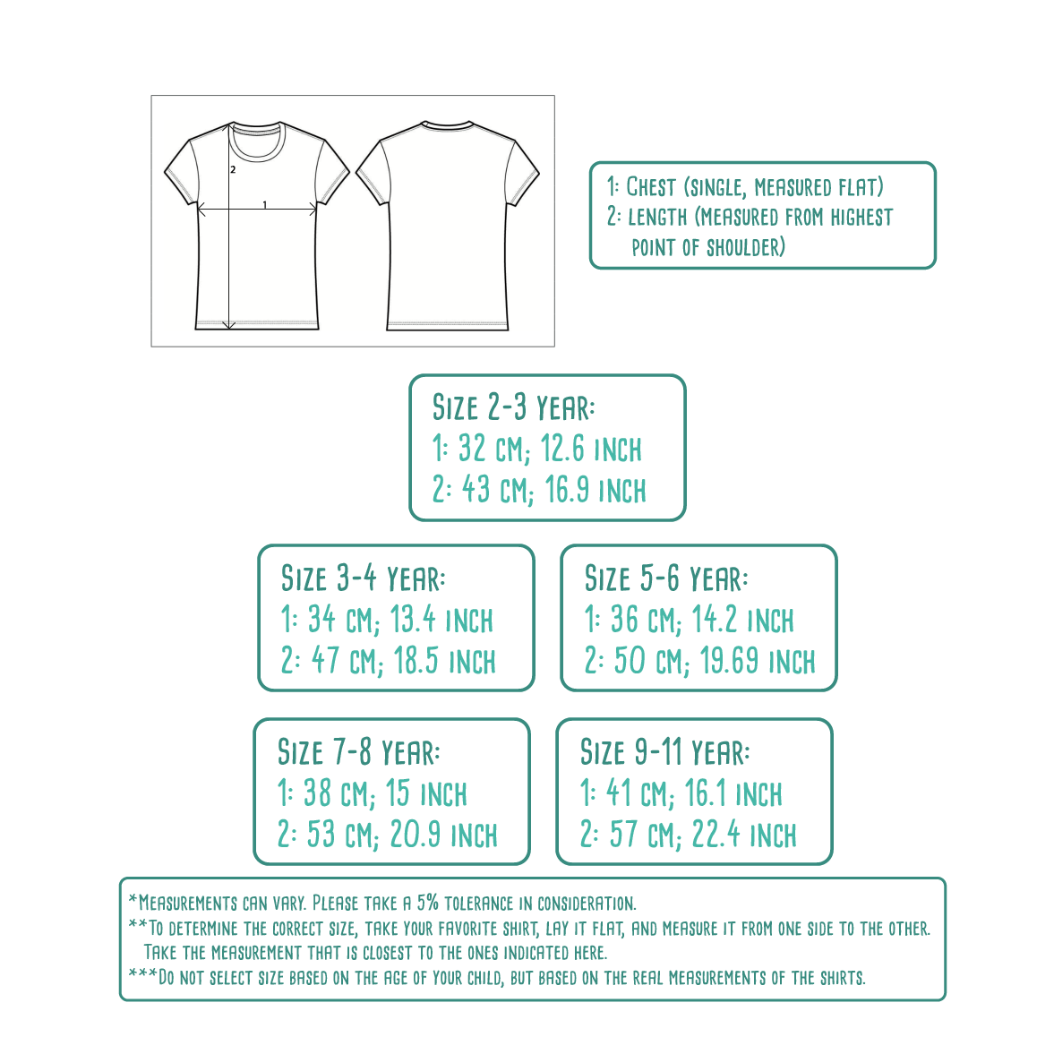 Size table for kids shirts with short sleeves by KMLeon.
