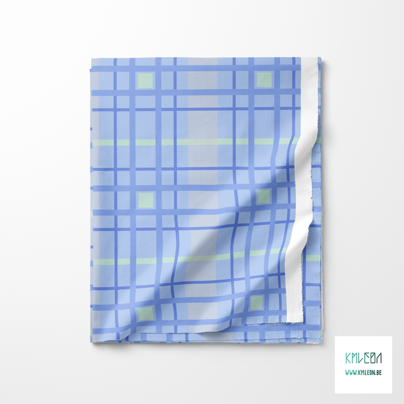 Grey, mint green and periwinkle plaid fabric