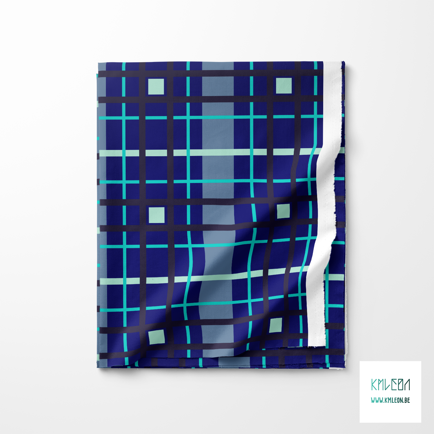 Navy, teal and mint green plaid fabric